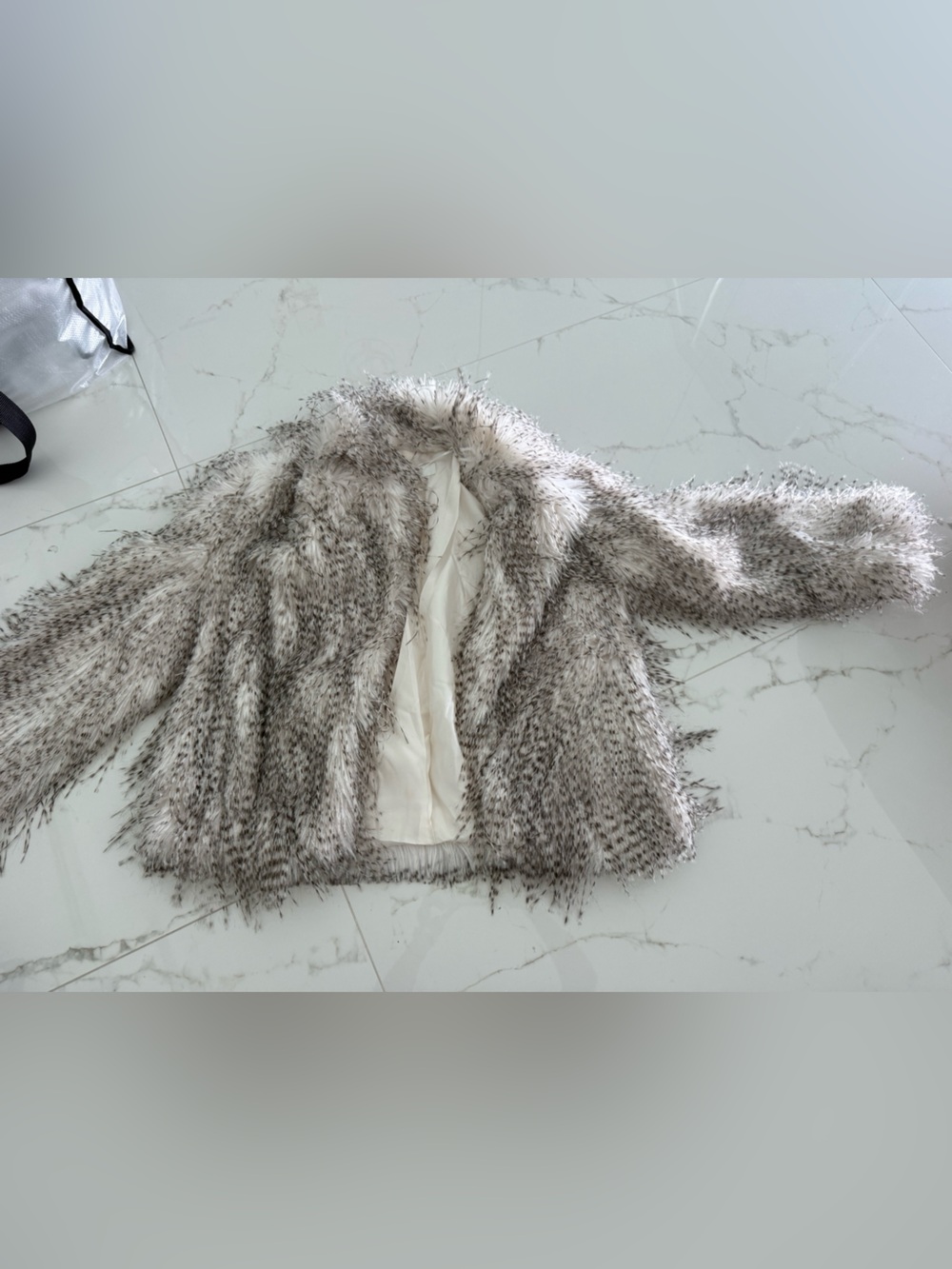 Faux Fur Open-Front Women’s Sweater Jacket in Cream and Brown